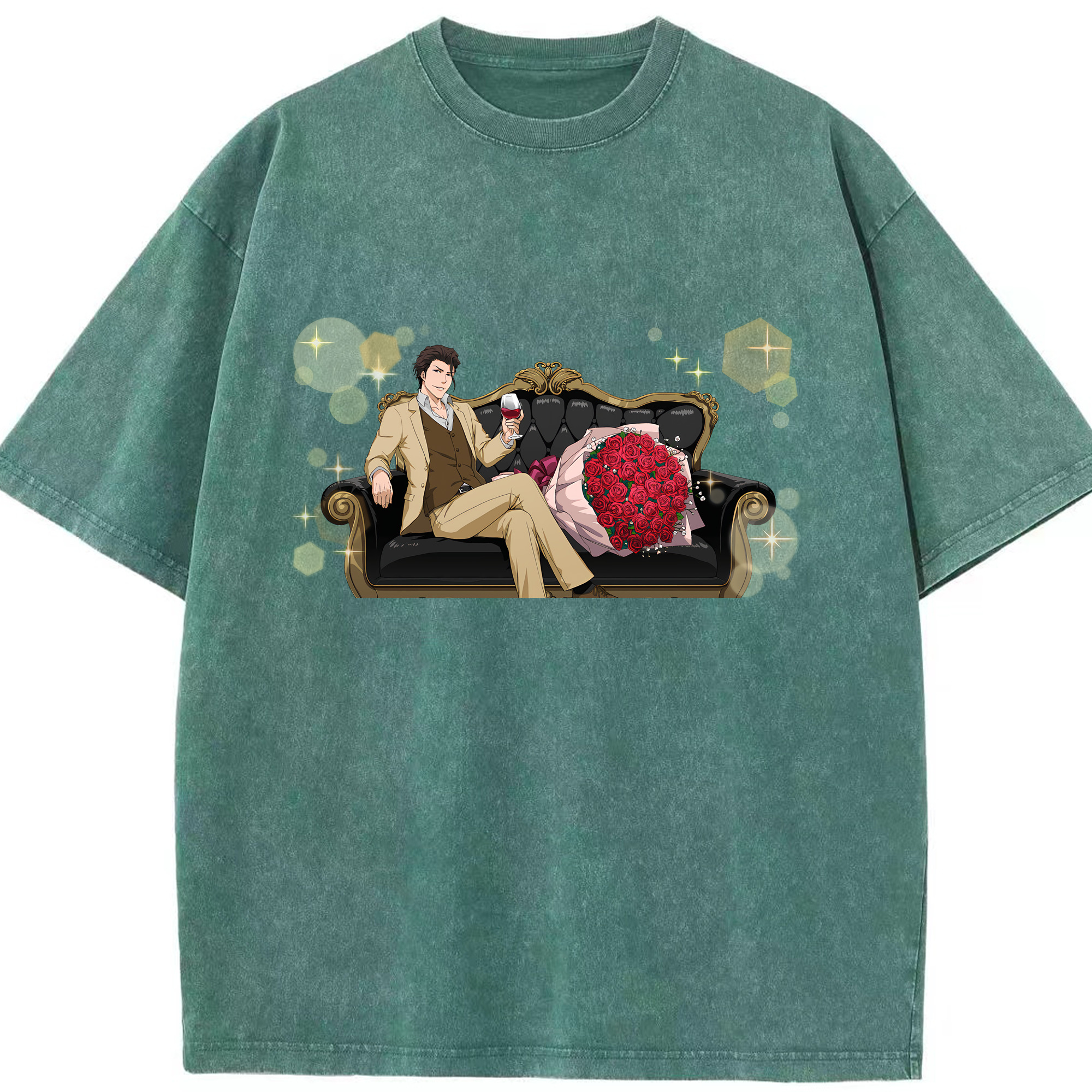 （画像用） ブリーチ 藍染 惣右介（あいぜん そうすけ） BLEACH Aizen Sousuke 綿100% ヴィンテージ風 半袖Tシャツ（フロントプリント）